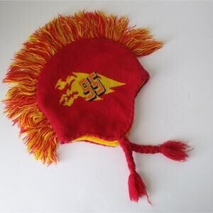 Vintage Disney Cars Movie Red Yellow Thermal Knit Hat Boys size 4-16 Lined